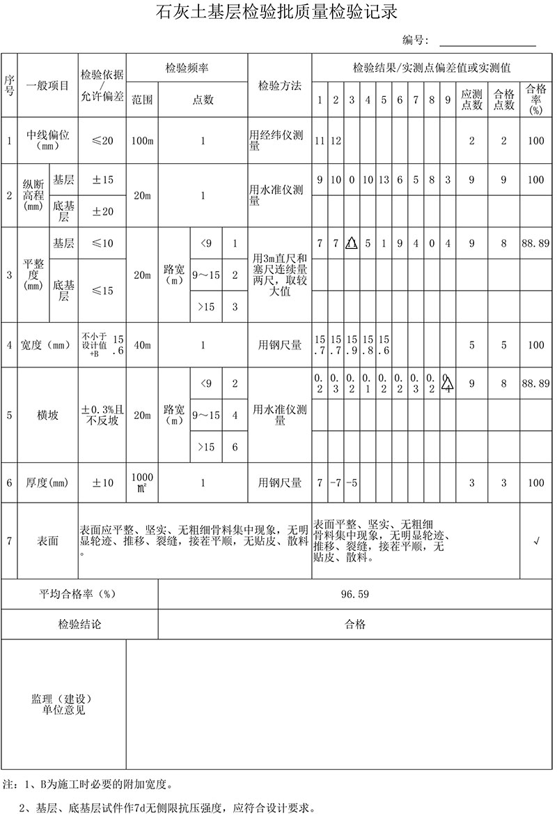 石灰土基層檢驗(yàn)批質(zhì)量檢驗(yàn)記錄填表說明及范例