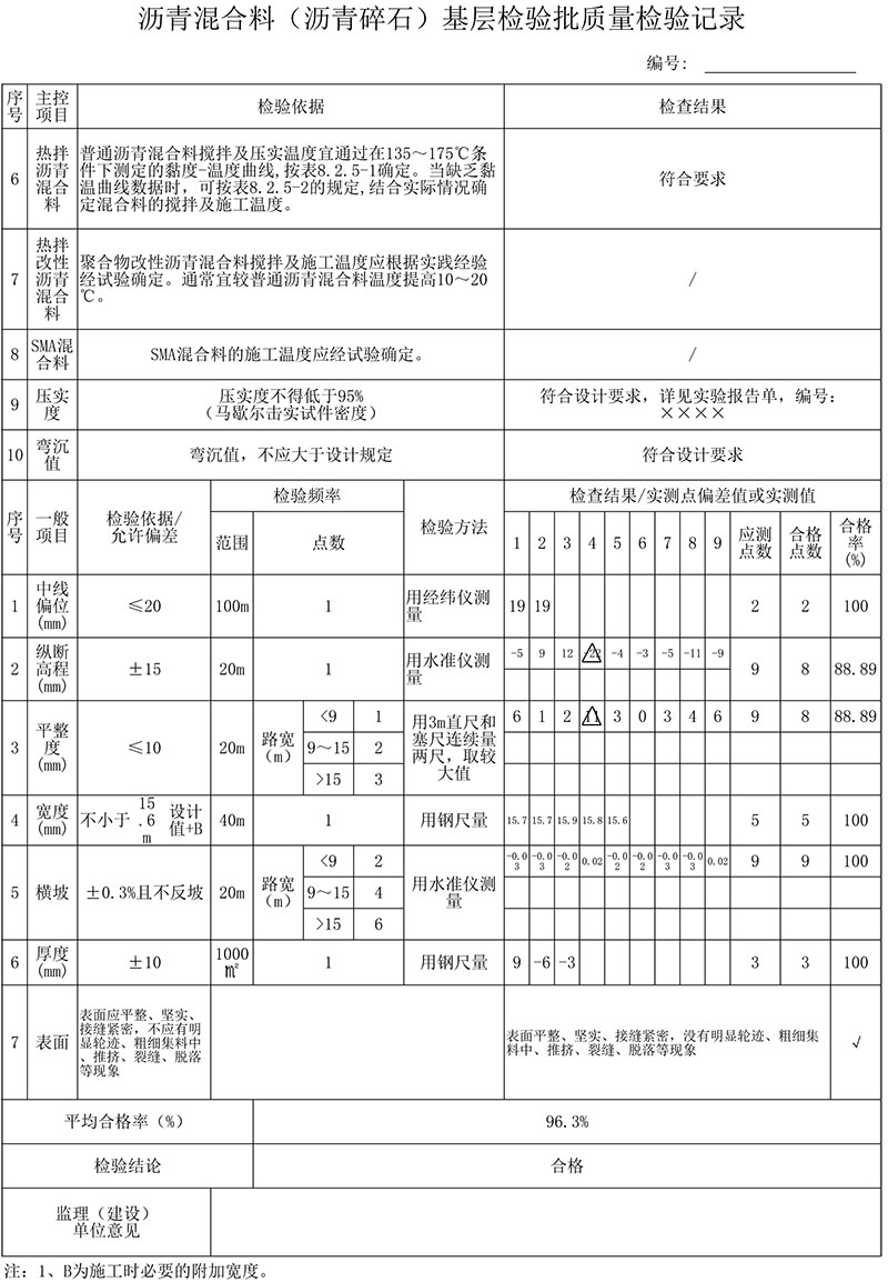 瀝青混合料（瀝青碎石）基層檢驗(yàn)批質(zhì)量檢驗(yàn)記錄填表說(shuō)明及范例