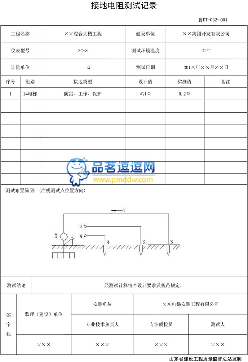 接地电阻测试记录示例