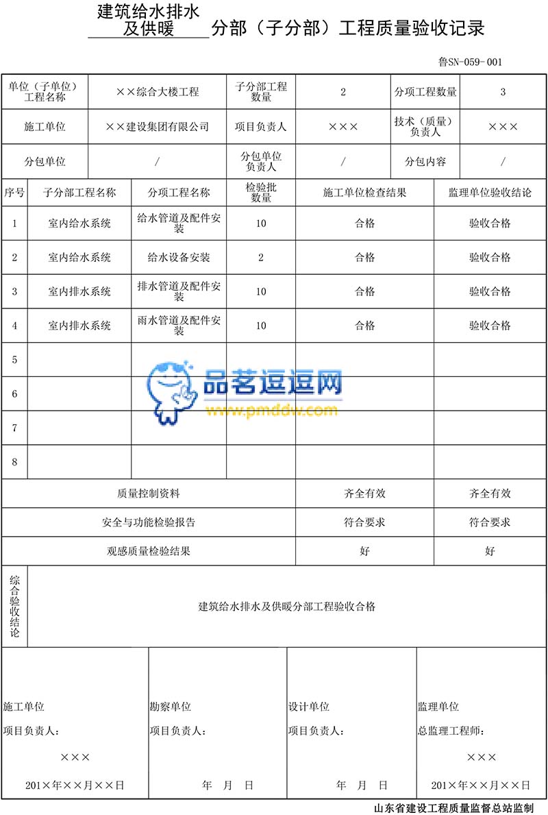 鲁SN-059_______分部（子分部）工程质量验收记录