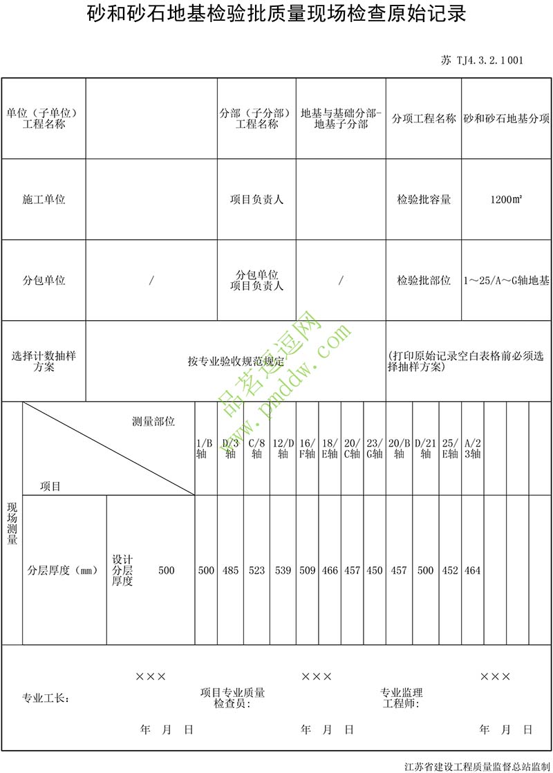 砂和砂石地基检验批质量验收记录原始记录