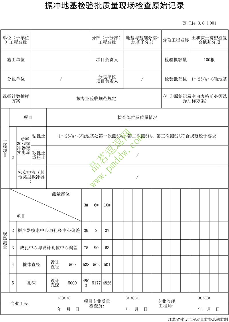 振冲地基检验批质量验收记录原始记录